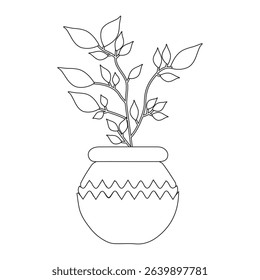 Potted plant line art,plant in pot outline vector, Modern Line Art Potted Plant with Abstract Shapes on White Background
