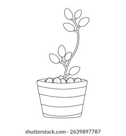 Potted plant line art,plant in pot outline vector, Modern Line Art Potted Plant with Abstract Shapes on White Background