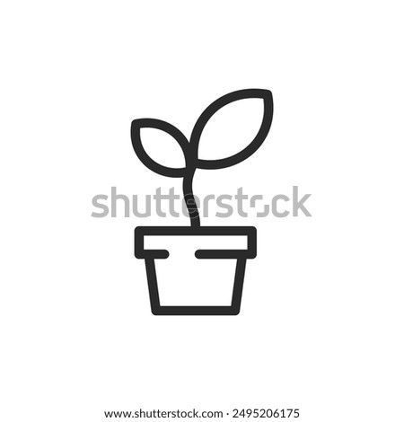 Potted plant, linear style icon. indoor gardening, houseplants, or plant care. Editable stroke width.