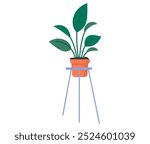 Potted plant with long green leaves in a terracotta pot resting on a blue stand. Ideal for nature, home decor, minimalism, office spaces, and relaxation. Modern aesthetic, simple style