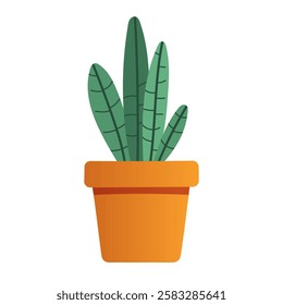 Potted plant with long green leaves in a terracotta pot. Minimalist and modern style for interior design, decor, and botanical themes. Flat vector illustration isolated on white background.