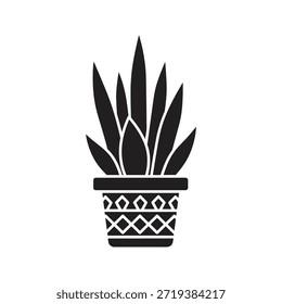 Planta em vaso decoração de escritório ícone vetor preto sólido isolado fundo branco natureza crescimento folha símbolo interior desenho gráfico ilustração