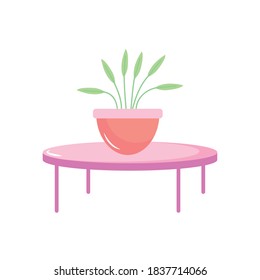 potted plant on round table decoration interior vector illustration