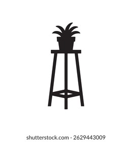 Potted Plant on Stand Silhouette