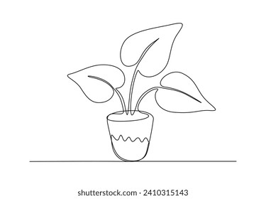 Planta posada en una ilustración continua del vector de dibujo de línea. Vector libre.