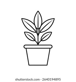 Potted Plant Outline Icon – Thin Line Houseplant Symbol on White Background