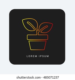 Potted Plant Red & Orange gradient attractive line thin icon / logo design