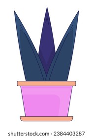 Potted plant sharp leaves 2D linear cartoon object. Aloe succulent pot houseplant isolated line vector element white background. Decorative flowerpot. Aloe plant in pot color flat spot illustration