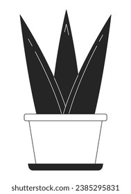 Hojas afiladas de planta pulida blanco y negro objeto de dibujos animados de línea 2D. Elemento de contorno vectorial aislado de la planta de la casa suculenta Aloe. Pozo de flores decorativo. Planta de aloe en la cacería monocromática