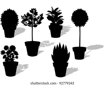 Potted Plant Silhouette Icons EPS 8 Vector, Grouped For Easy Editing, No Open Shapes Or Gradients.