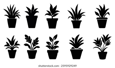 Potted Plant Silhouettes Vector Set - Indoor, Leaf, Nature, Botanical Icons made by adobe illustrator