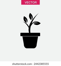 Planta en maceta vector icono negro, Planta en maceta simple plana ilustración de estilo de moda sobre fondo blanco...