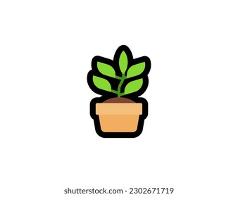 Icono de vector de la planta en un fondo blanco. Dibujo emoticono de la Planta Potada. Planta aislada en emoticono vectorial de olla