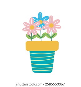 Potted plant vector illustration. Cute colorful plant in clay pot isolated on a white background. Happy plant for stickers
