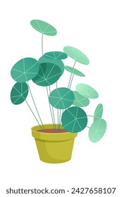 Potted plant vector illustration. Houseplant in yellow flower pot. Indoor interior house and office flowerpot. Green flower for home decoration. Cozy landscaping.