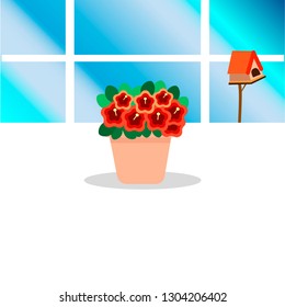 potted plant. window with flowerpot