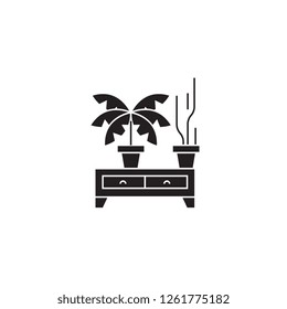 Potted plants black vector concept icon. Potted plants flat illustration, sign