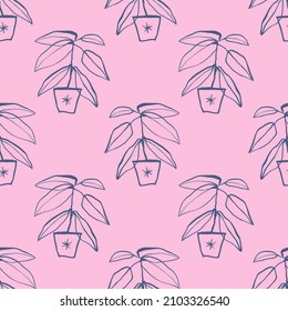 Potted plants childish cartoon boho naive funky handdrawn style art seamless pattern vector