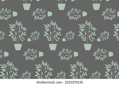 Colección de plantas en fondo gris. Conjunto de plantas interiores con cestas, maceta de flores, monastera, hojas y follaje. Diferentes decoraciones interiores de color verde ilustración de la decoración, arte