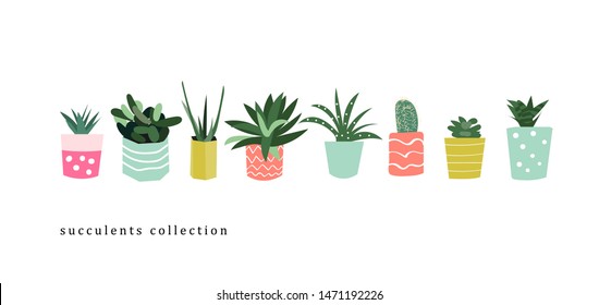 potted plants collection. succulents and house plants. hand drawn vector art. 
Set of house indoor plant vector cartoon doodle.