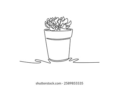 Potted plants concept. Single line draw design vector graphic illustration.	