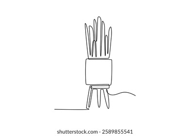 Potted plants concept. Single line draw design vector graphic illustration.	