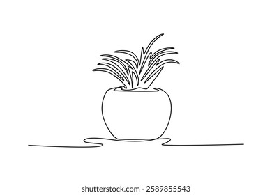 Potted plants concept. Single line draw design vector graphic illustration.	