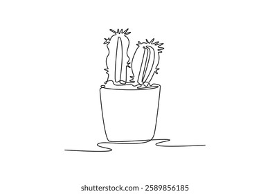 Potted plants concept. Single line draw design vector graphic illustration.	