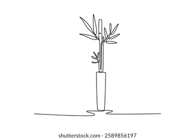 Potted plants concept. Single line draw design vector graphic illustration.	