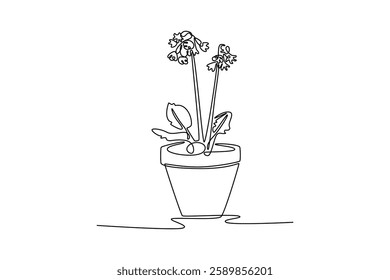 Potted plants concept. Single line draw design vector graphic illustration.	