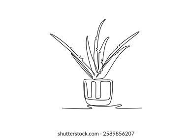 Potted plants concept. Single line draw design vector graphic illustration.	