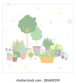 Potted plants. Flower shop. Vector illustrations.	