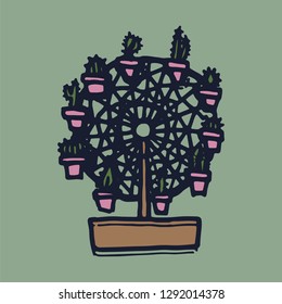 potted plants. Hand-drawn vector illustration.