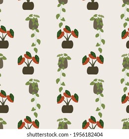 Plantas potentadas ilustran el vector patrón sin fisuras.Ideal para envolver papel, textil, tela y cualquier huella.Eps10.