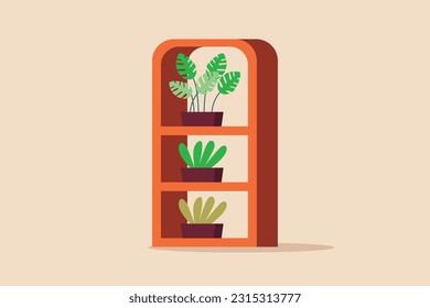 Potted plants for the interior. Interior concept. Contact information. Colored flat vector illustration.