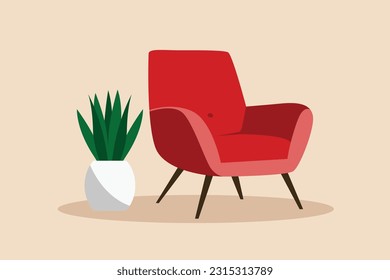 Potted plants for the interior. Interior concept. Contact information. Colored flat vector illustration.