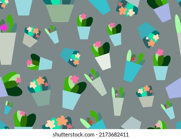 Potted plants seamless pattern. Indoor flowers. Abstract design wall paper gift paper stationary . Web page background Save soil concept.