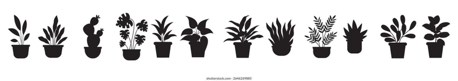 Potted plants silhouettes set vector