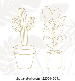 potted plants sketch, continuous line drawing, vector