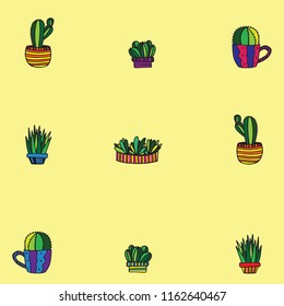 Potted plants vector illustration. Cacti in a pot. Vector illustration.