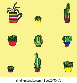 Potted plants vector illustration. Cacti in a pot. Vector illustration.