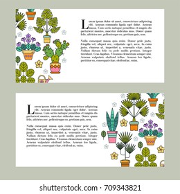 Potted plants. Vector illustration with place for text. Isolated on white background.