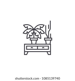 potted plants vector line icon, sign, illustration on background, editable strokes