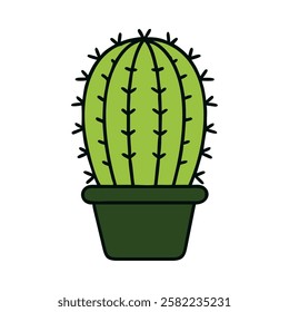 Potted round cactus illustration isolated vector