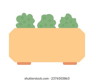 Potted shrubs 2D cartoon object. House plants in gardening pots isolated vector item white background. Evergreen houseplants outdoor. Decorative garden flowerpot color flat spot illustration