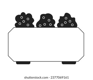 Potted shrubs black and white 2D cartoon object. House plants in gardening pots isolated vector outline item. Evergreen houseplants. Decorative garden flowerpot monochromatic flat spot illustration
