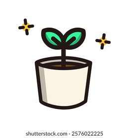 Potted sprout plant icon. Natural, care, growth, green, gardening, houseplant concept. Colored outline  vector design isolated illustration.