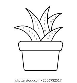 Potted Succulent Outline Vector Illustration. The design features a flowerpot with smooth, curved edges containing several long, pointed leaves arranged symmetrically.