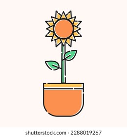 Potted sun plant icon, potted sunflower illustration.