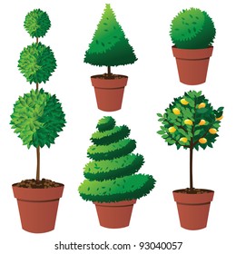 Potted Topiary Collection EPS 8 Vector, Grouped For Easy Editing No Open Shapes Or Paths.